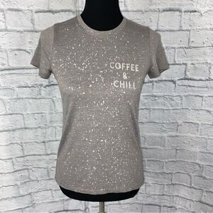 Women’s short sleeve Crewneck hi low tee w/saying coffee & chill women sz S